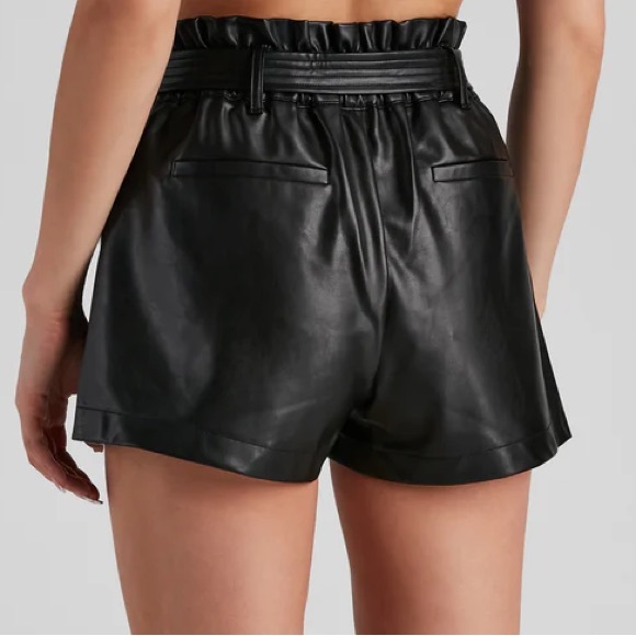 Windsor Faux Leather Paper Bag Shorts - Picture 2 of 9